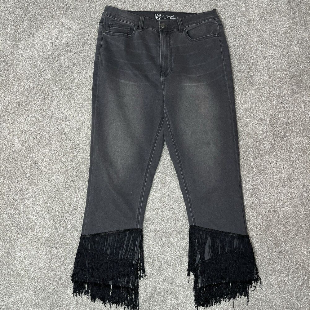 Fringe Hem Capri Women 10 Black Gray Crop High Rise Western DG2